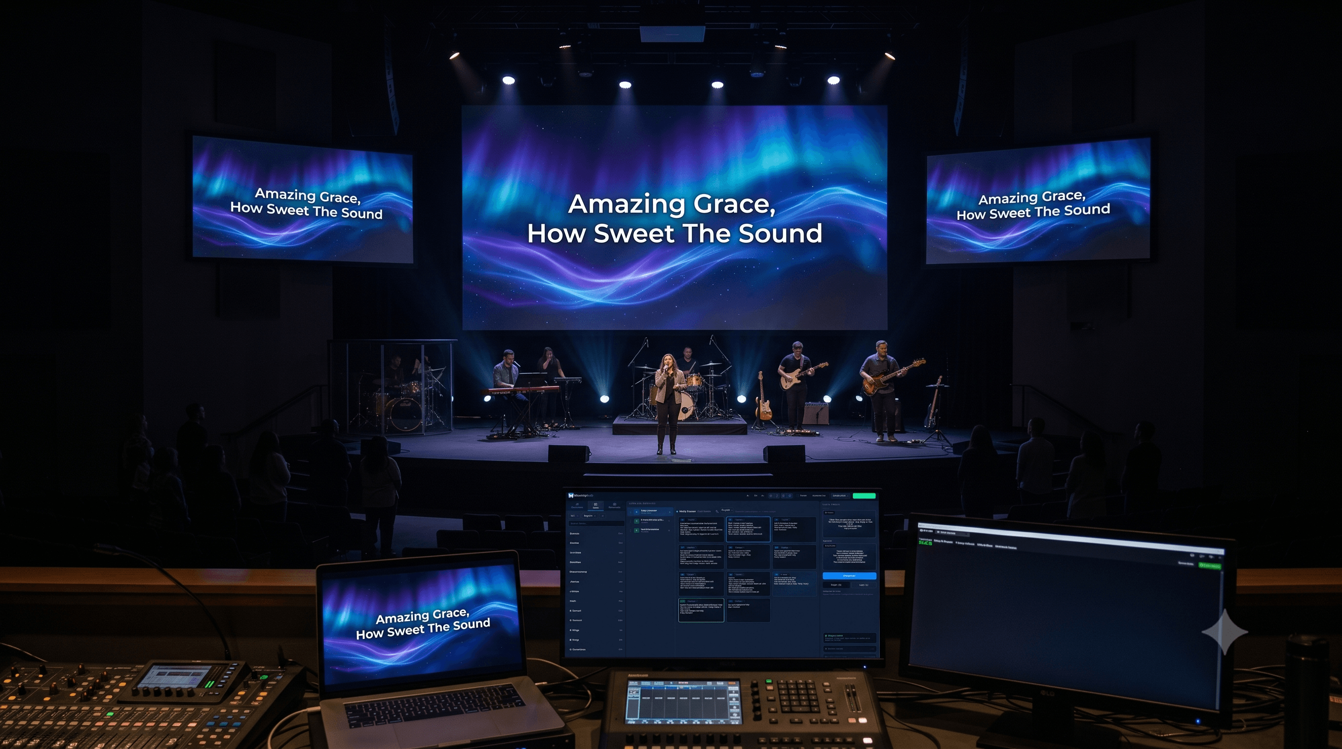 WorshipHub in action — live church presentation